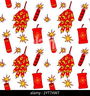Firecracker seamless pattern. Street festival endless ornament. Firecrackers, petards Chinese Lunar New Year Stock Vector