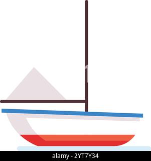 Small sailing boat with a triangular sail and colorful hull floating on water, simple and minimalist vector illustration representing leisure and Stock Vector