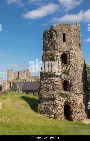 England, Kent, Dover, Dover Castle, The Roman Pharos aka Roman Lighthouse Stock Photo