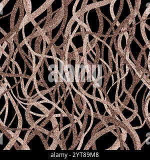 Shiny wavy ribbons on a black background. In trendy color shades Mocha, Mousse of 2025. Stock Photo