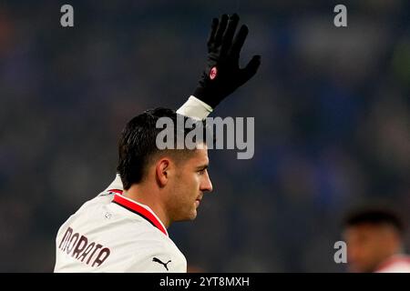 Bergamo, Italia. 06th Dec, 2024. AC MilanÕs Alvaro Morata during the Serie A soccer match between Atalanta and Ac Millan at the Gewiss Stadium in Bergamo, north Italy - Friday, December 6, 2024. Sport - Soccer . (Photo by Spada/Lapresse) Credit: LaPresse/Alamy Live News Stock Photo