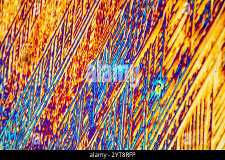 Microscopic shot of urea micro crystals in polarized light Stock Photo