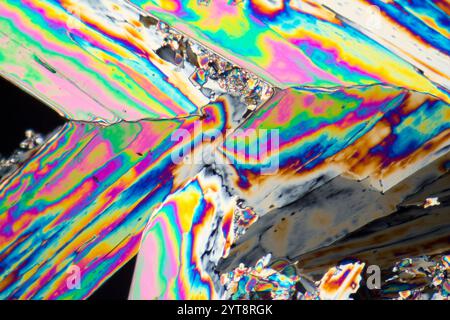 Microscopic shot of urea micro crystals in polarized light Stock Photo