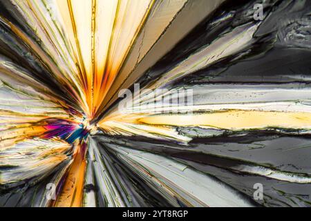 Colorful microscopic shot of sucrose micro crystals in polarized light Stock Photo