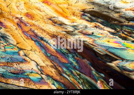 Colorful microscopic shot of sucrose micro crystals in polarized light Stock Photo