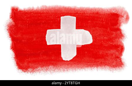 Watercolor illustration of the Switzerland flag Stock Photo