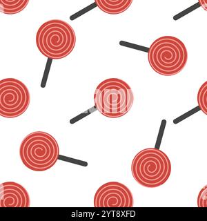 Seamless Pattern with Red Lollipop, Christmas Sweet Candy. Vector illustration Stock Vector