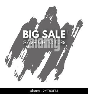 Big Sale banner on grey paint stain. Shopping discount promotion text with shadow. Vector illustration Stock Vector
