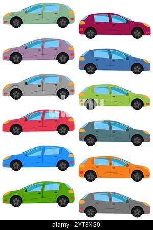 Set of multicolored car. Isolated vector illustration. Stock Vector