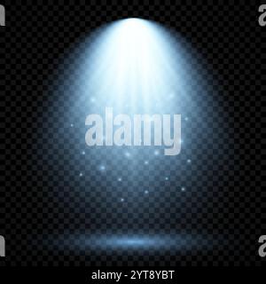 Cold blue lighting with spotlight. Scene illumination effects on a dark transparent background. Vector illustration Stock Vector