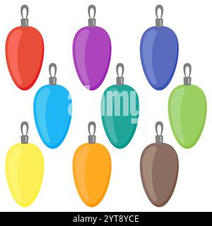 Nine multi colored Christmas balls on a white background. Vector illustration. Stock Vector