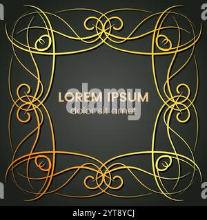 A square golden monogram element on a dark background. Vector illustration. Stock Vector