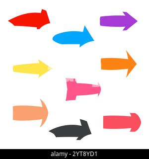 Set of nine multicolored various arrows. Vector illustration Stock Vector