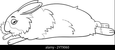 Cartoon illustration of funny sleepy miniature rabbit comic animal character coloring page Stock Vector
