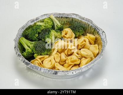 Round aluminum take out take away container with lid Stock Photo