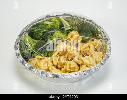 Round aluminum take out take away container with lid Stock Photo