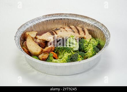Round aluminum take out take away container with lid Stock Photo