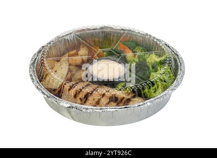 Round aluminum take out take away container with lid Stock Photo