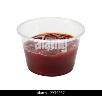 Small plastic cup with ketchup, USA Stock Photo