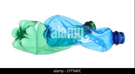 Crumpled empty plastic bottles isolated on white Stock Photo