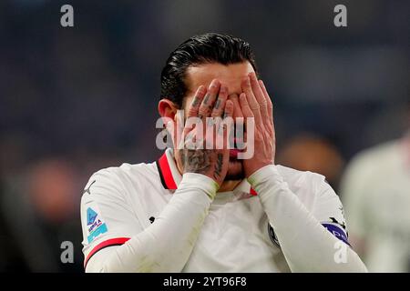 Bergamo, Italia. 06th Dec, 2024. AC MilanÕs Theo Hernandez during the Serie A soccer match between Atalanta and Ac Millan at the Gewiss Stadium in Bergamo, north Italy - Friday, December 6, 2024. Sport - Soccer . (Photo by Spada/Lapresse) Credit: LaPresse/Alamy Live News Stock Photo