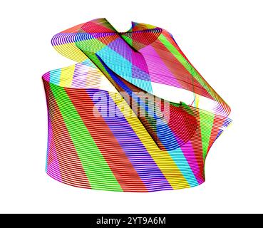 Abstract round structure made of colored light painting against a white background Stock Photo