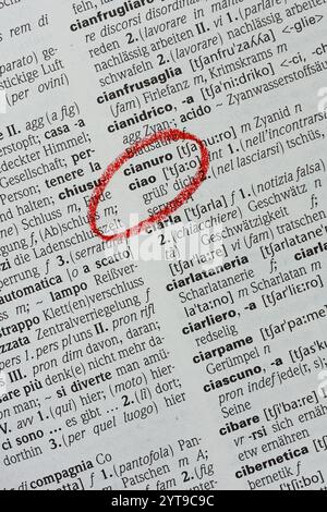 Ciao marked in a dictionary Stock Photo