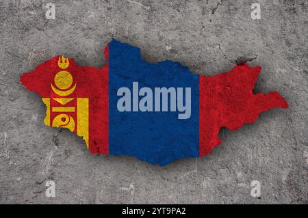 Map and flag of Mongolia on weathered concrete Stock Photo - Alamy