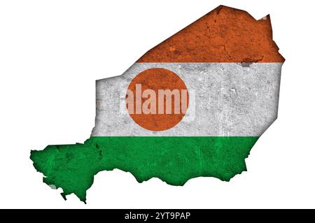 Map and flag of Niger on weathered concrete Stock Photo