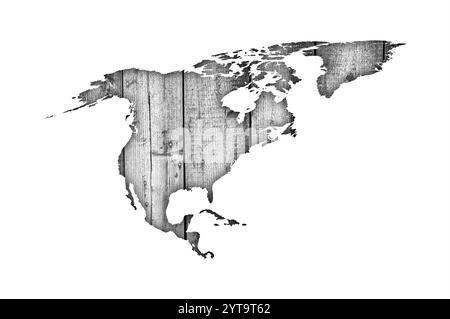 Map of North America on weathered wood Stock Photo