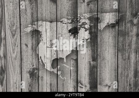 Map of North America on weathered wood Stock Photo