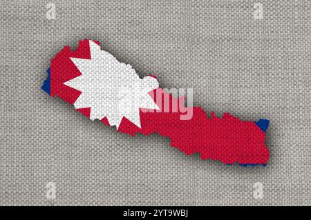 Map and flag of Nepal on old linen Stock Photo - Alamy