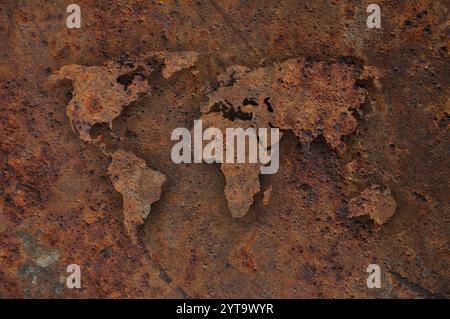 world map on rusted metal Stock Photo - Alamy