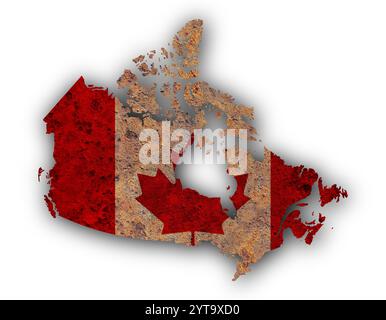 Map and flag of Canada on rusty metal Stock Photo