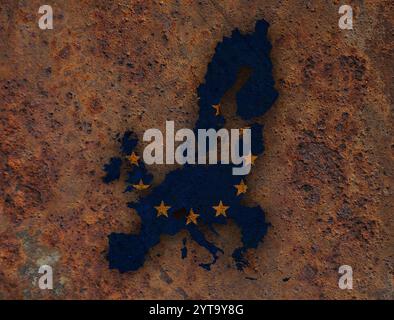 Map and flag of the EU on rusty metal Stock Photo - Alamy