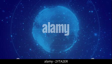 Image of globe over light spots on blue background Stock Photo