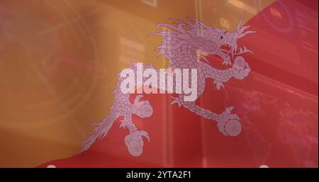 Image of flag of bhutan over data processing Stock Photo