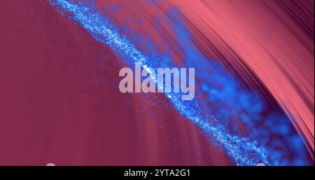 Blue particles forming wave patterns over red background, abstract image Stock Photo