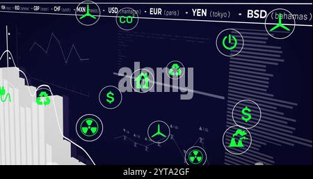 Image of network of eco icons and data processing Stock Photo