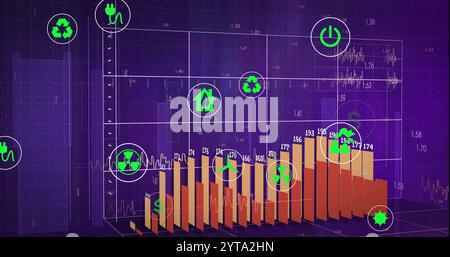 Image of network of eco icons and data processing Stock Photo