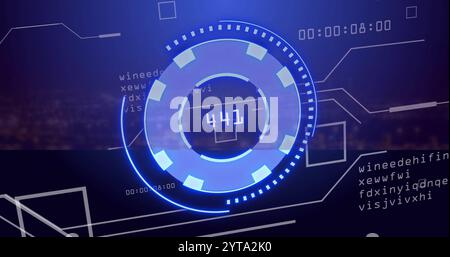 Futuristic digital interface with rotating elements and numbers image over data codes Stock Photo