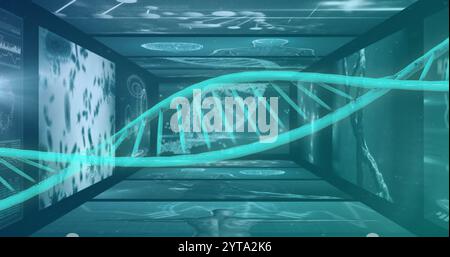 DNA strand over scientific data processing in futuristic image Stock Photo