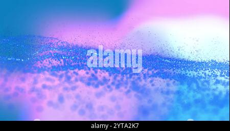 Blue particles forming wave patterns over pink and purple gradient background, image Stock Photo