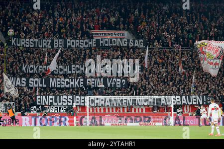 Stuttgart, Ger. 06th Dec, 2024. Bild: v.l. Banner, Plakat, Fans, Protestbanner der Stuttgarter Fans gegen Meschke. 06.12.2024, Fussball, Bundesliga, VfB Stuttgart - 1. FC Union Berlin, GER, Stuttgart, MHPArena, DFL REGULATIONS PROHIBIT ANY USE OF PHOTOGRAPHS AS IMAGE SEQUENCES AND/OR QUASI-VIDEO. Credit: HMB Media/Alamy Live News Stock Photo