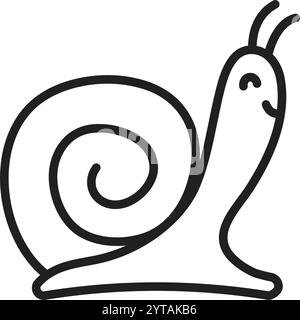 Cute snail single line icon, mollusk escargot black editable stroke, simple vector monochrome pictogram, outline illustration Stock Vector
