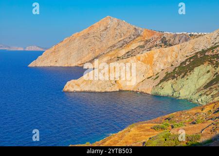 View of Folegandros Island multicolored rocks coastline, Chora, Folegandros Island, Cyclades Islands, Greece Stock Photo