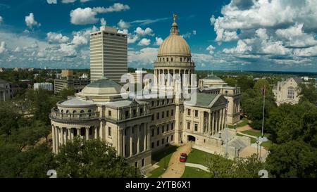 JULY 8, 2023, JACKSON, MS., USA - Mississippi State Capitol and Dome in Jackson Mississippi with skyline Stock Photo