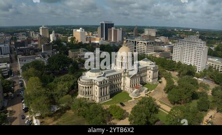 JULY 8, 2023, JACKSON, MS., USA - Mississippi State Capitol and Dome in Jackson Mississippi with skyline Stock Photo