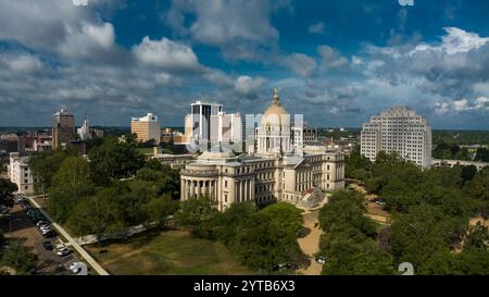 JULY 8, 2023, JACKSON, MS., USA - Mississippi State Capitol and Dome in Jackson Mississippi with skyline Stock Photo