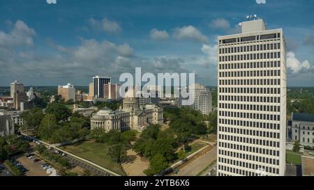 JULY 8, 2023, JACKSON, MS., USA - Mississippi State Capitol and Dome in Jackson Mississippi with skyline Stock Photo